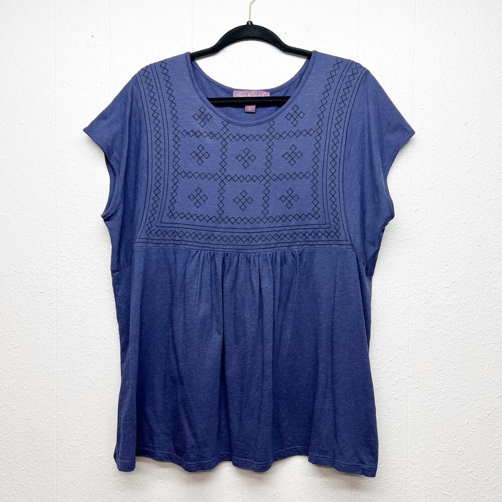 Gloria Vanderbilt Embroidered Ruffle Hem Top Womens XXL Short Sleeve Boho Casual